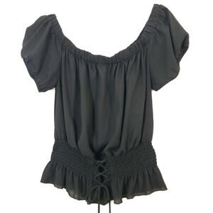 Ultra Flirt Lace up off shoulder smock crop top L